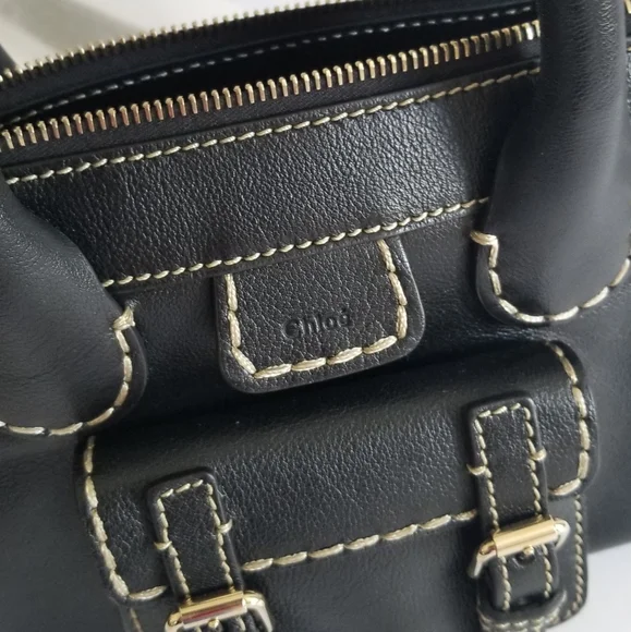 Chloe Edith Leather Crossbody Bag Black White Stitch - Picture 5 of 10